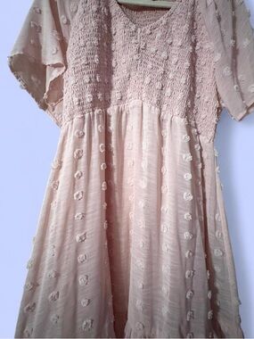 Girls' Smocked Polka Dot Midi Dress in Blush Pink